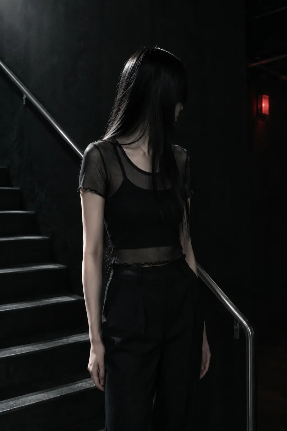 Static Veil Mesh Crop Top