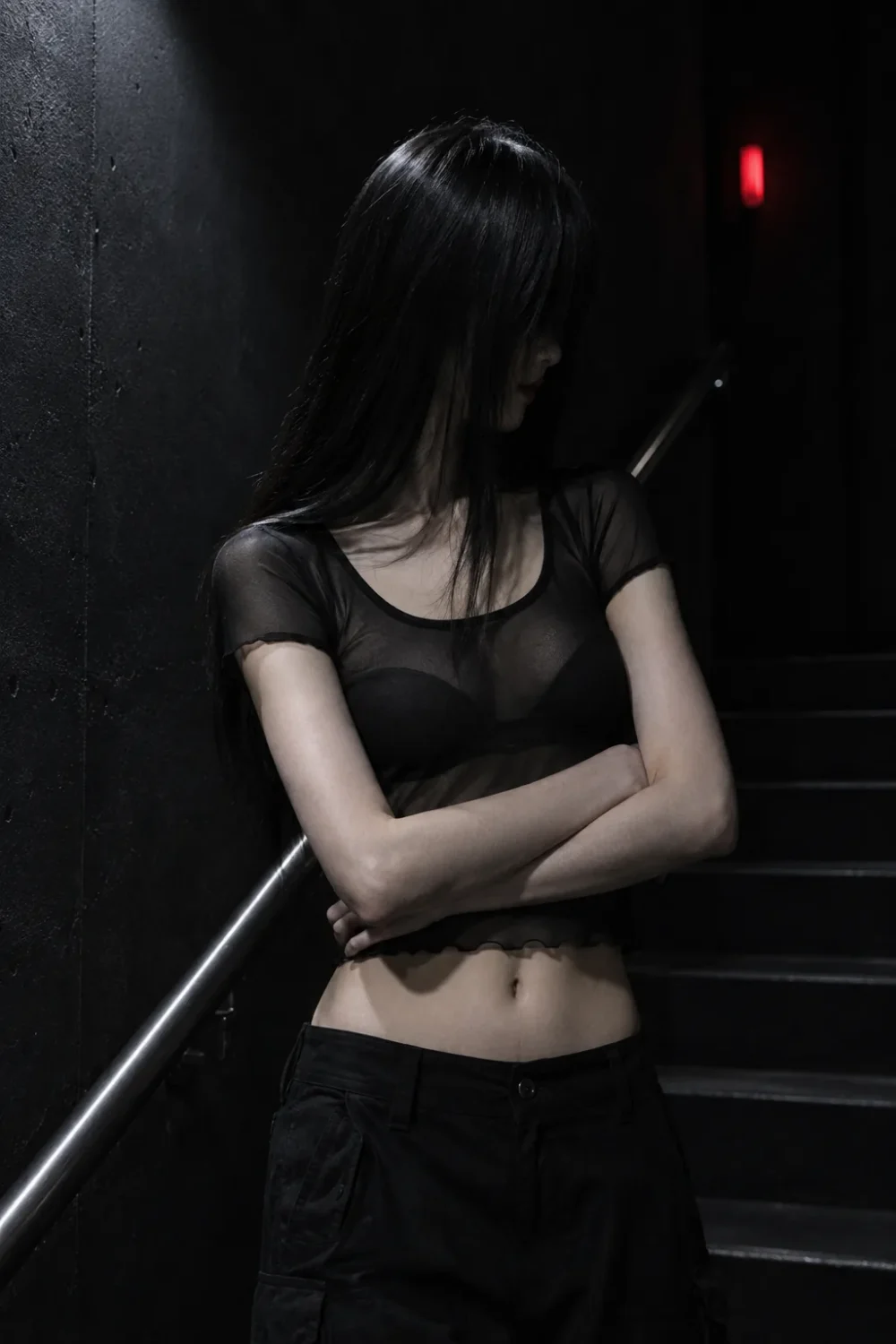 Static Veil Mesh Crop Top